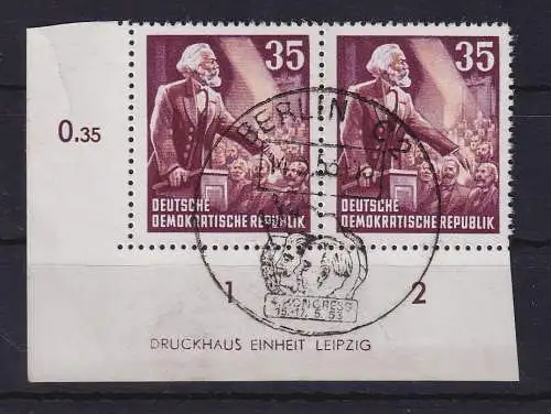 DDR 1953 Karl Marx Mi-Nr. 350 Y I DZ Eckrandpaar UL gestempelt