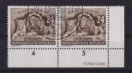 DDR 1953 Leipziger Zoo Mi-Nr. 397 X I DV Eckrandpaar UR  gestempelt