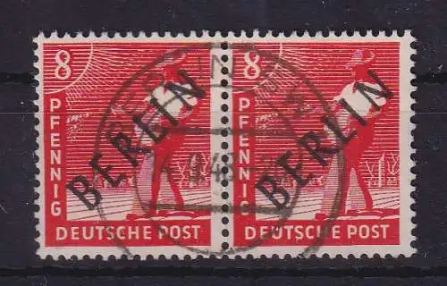 Berlin 1948 Schwarzaufdruck 8 Pf Mi-Nr. 3 waag. Paar  gestempelt