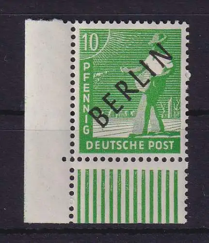 Berlin 1948 Schwarzaufdruck 10 Pf Mi-Nr. 4  Eckrandstück UL postfrisch **