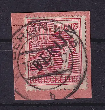 Berlin 1948 Schwarzaufdruck 30 Pf Mi-Nr. 11  O auf Briefstück