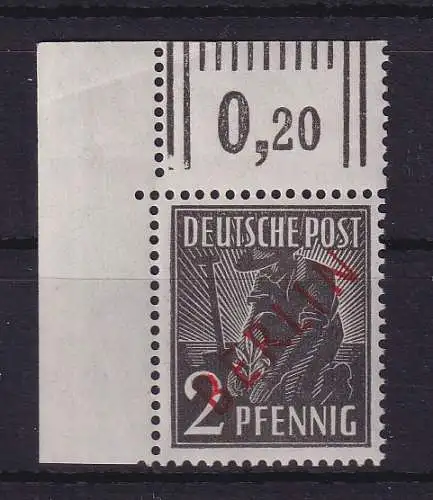 Berlin 1949 Rotaufdruck 2 Pf  Mi.-Nr. 21 WOR postfrisch **