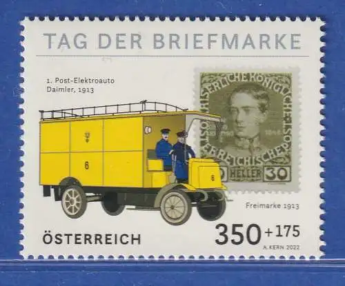 Österreich 2022 Sondermarke Tag der Briefmarke elektr. Postauto Mi.-Nr. 3674 **