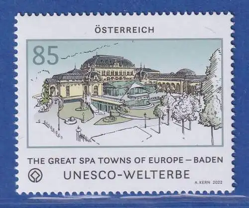 Österreich 2022 Sondermarke UNESCO-Welterbe, Casino Baden b. Wien Mi.-Nr. 3644**