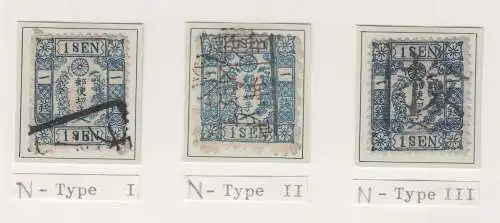 Japan 1872-74 Kirschblütenmuster Lot 13 Werte vom Sammler Typ-bestimmt auf Blatt