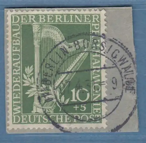 Berlin 1950 Philharmonie Harfe Mi.-Nr. 72 auf Briefstück O BERLIN-BORSIGWALDE