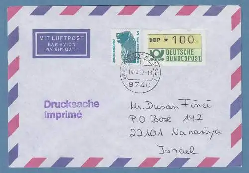 NAGLER-ATM Mi-Nr. 1.2 hu Wert 100 in MIF auf Lp-Drucksache n Israel FDC 14.4.92
