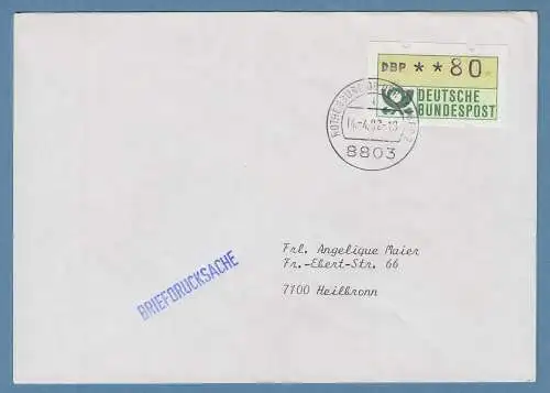 NAGLER-ATM Mi.-Nr. 1.2 Wert 80 auf Briefdrucksache, FDC Rothenburg 14.4.92
