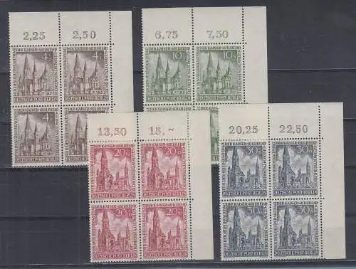 Berlin 1953 Kaiser-Wilhelm Gedächtniskirche Mi-Nr 106-09 Eckrand-Viererblocks **