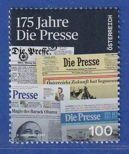 Österreich 2023 Sondermarke 175 Jahre Tageszeitung "Die Presse" Mi.-Nr. 3735 **