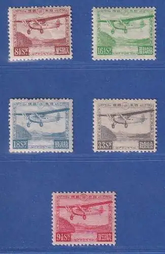 Japan 1929/34 Flugpostmarken Flugzeug Mi.-Nr. 195-98, 204  5 Werte ungebraucht *
