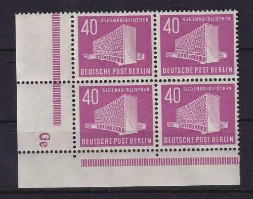 Berlin 1954 Bauten 40 Pf Mi.-Nr. 122 Eckrandviererblock UL Druckerzeichen Ge **