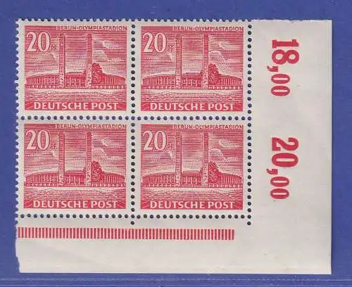 Berlin 1953 Berliner Bauten 20 Pf Mi-Nr. 113 Eckrandviererblock UR postfrisch **