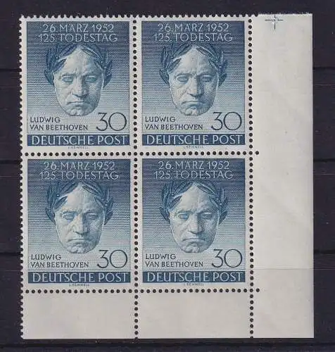 Berlin 1952 Beethoven  Mi.-Nr. 87 Eckrandviererblock UR postfrisch ** 