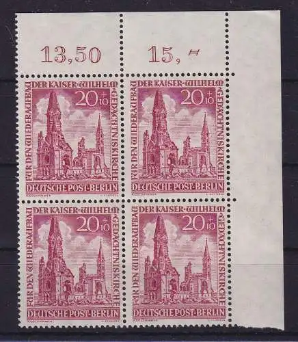 Berlin 1953 Gedächtniskirche 20+10 Pf Mi.-Nr. 108 Eckrandviererblock OR ** 