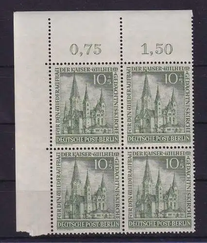 Berlin 1953 Gedächtniskirche 10+5 Pf Mi.-Nr. 107 Eckrandviererblock OL ** 