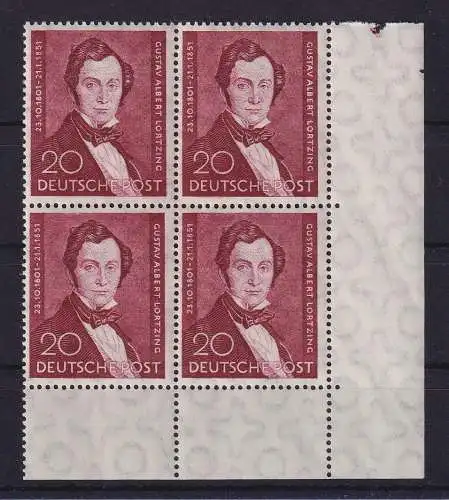 Berlin 1951 Albert Lortzing Mi.-Nr. 74 Eckrandviererblock UR postfrisch ** 