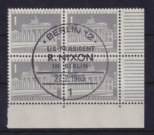 Berlin 1962 Brandenburger Tor Mi.-Nr. 140 y Eckrandviererblock UR mit So.-O