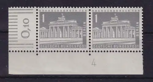 Berlin 1962 Brandenburger Tor Mi.-Nr. 140 y Eckrandpaar mit Druckerzeichen 4 **