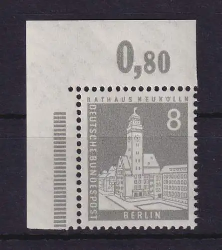 Berlin 1956 Rathaus Neukölln 8 Pf Mi.-Nr. 143 Eckrandstück OL postfrisch ** 