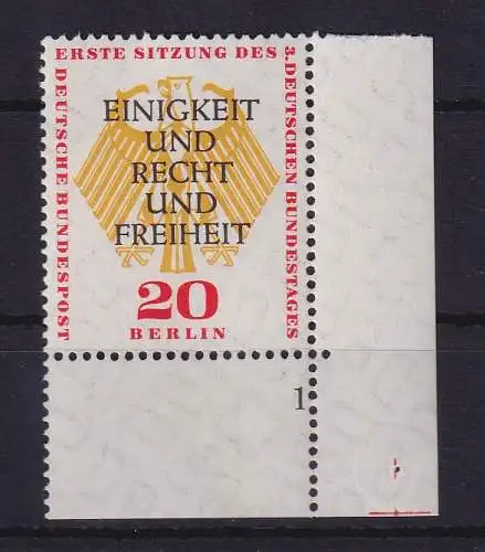 Berlin 1957 Bundestag Mi.-Nr. 175 Eckrandstück UR mit Formnummer 1 **