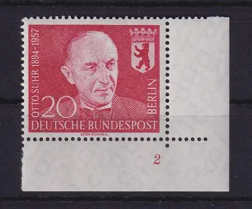 Berlin 1957 Prof. Otto Suhr Mi.-Nr. 181 Eckrandsstück UR mit Formnummer 2 **