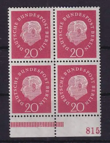 Berlin 1959 Heuss 20 Pf Mi.-Nr. 184 v Unterrandviererblock postfrisch **