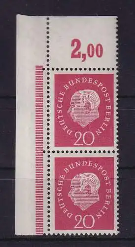 Berlin 1959 Heuss 20 Pf Mi.-Nr. 184 v senkr. Eckrandpaar OL postfrisch **