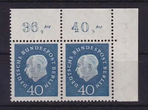 Berlin 1959 Heuss 40 Pf Mi.-Nr. 185 waag. Eckrandpaar OR postfrisch **