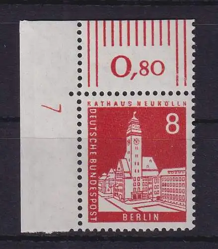 Berlin 1959 Rathaus Neukölln Mi.-Nr. 187 Eckrandstück OL mit Druckerzeichen 7 **