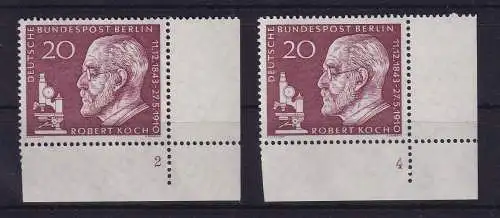 Berlin 1960 Robert Koch Mi-Nr. 191 x Eckrandstücke UR mit Formnummern 2 und 4 **