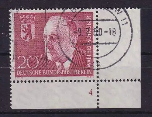 Berlin 1960 W. Schreiber Mi-Nr. 192 Eckrandstück UR mit Formnummer 4 gestempelt 