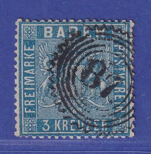 Baden 3 Kreuzer blau Mi.-Nr. 10 a mit Zackenkranz-O 87 Mannheim gpr. Bühler