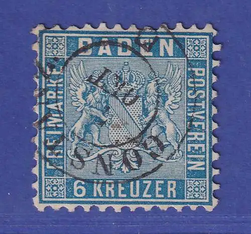 Baden 6 Kreuzer preußischblau Mi.-Nr. 14 b mit Zweikreis-O CONSTANZ gpr. Bühler