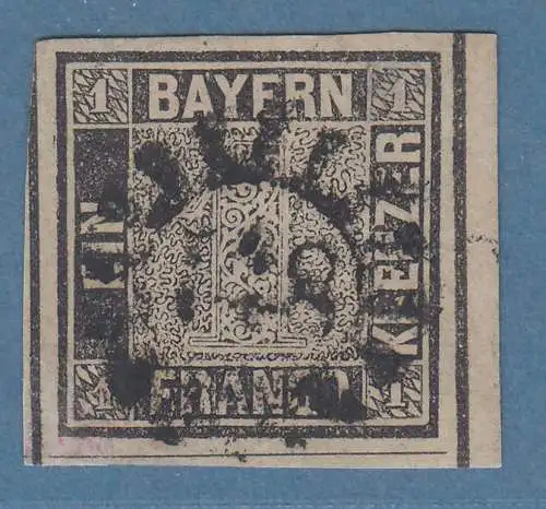 Bayern Schwarzer Einser Platte I mit GMR 148, rechtes Randstück, Attest BPP 2023