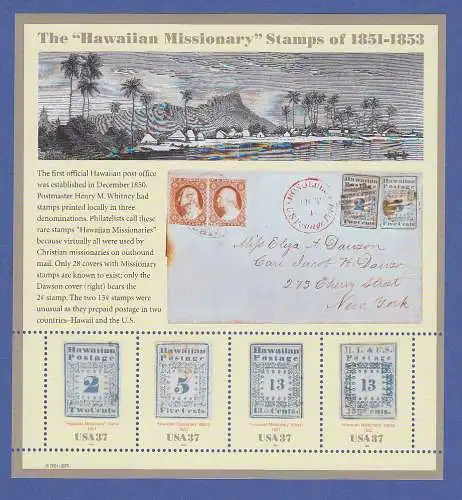 USA 2002 150 Jahre Briefmarken von Hawaii "Missionaries"  Mi.-Nr. Block 58 ** 