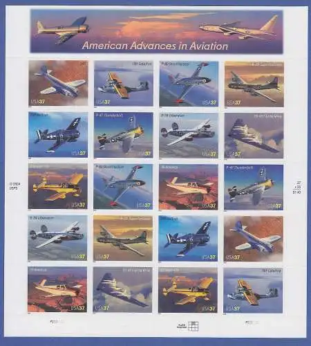 USA 2005: American Aviation , Mi.-Nr. 3944-53  20 Werte im Folienbogen **