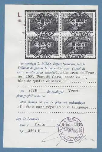 Frankreich 1930 20Fr. Pont du Gard Mi.-Nr. 242B VIERERBLOCK gestempelt !  RRR
