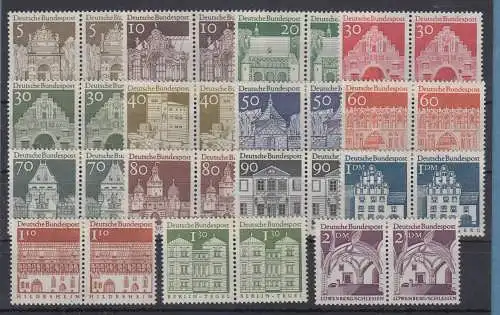 Bund 1966 große Bauwerke Mi.-Nr. 489-503 kpl. Satz waag. Paare postfrisch **