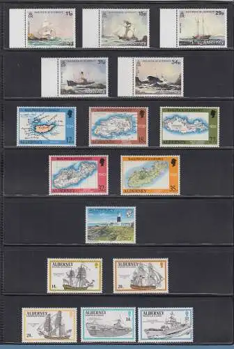 Guernsey-ALDERNEY kleine Sammlung 1983-2000 (Aug.) kpl. ** 164 Marken, 8 Blocks