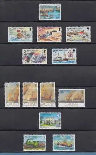 Guernsey-ALDERNEY kleine Sammlung 1983-2000 (Aug.) kpl. ** 164 Marken, 8 Blocks