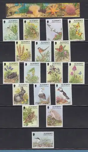 Guernsey-ALDERNEY kleine Sammlung 1983-2000 (Aug.) kpl. ** 164 Marken, 8 Blocks