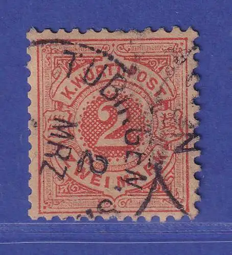 Württemberg 1878 Ziffer 2 Mark zinnober Mi.-Nr. 52 gestempelt TÜBINGEN