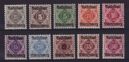 Württemberg 1919 Freimarken mit Aufdruck Mi.-Nr. 134-143 Satz kpl. postfrisch **