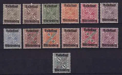 Württemberg 1919 Freimarken mit Aufdruck Mi.-Nr. 258-70 Satz kpl. postfrisch **