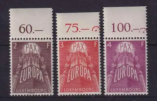 Luxemburg 1957 Europa CEPT Pax Mi.-Nr. 572-574 Oberrandstücke postfrisch **