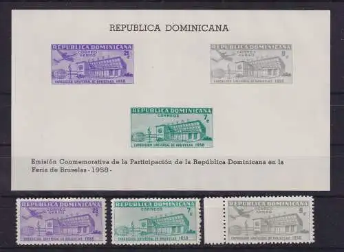 Dominikanische Republik 1958 Weltausstellung Brüssel Mi-Nr. 669-671, Block 20 **