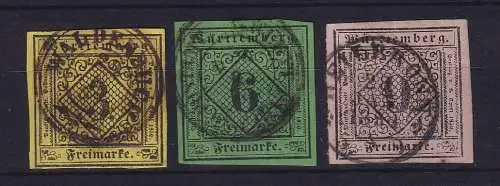 Württemberg 1851  Mi.-Nr. 2, 3, 4 gestempelt