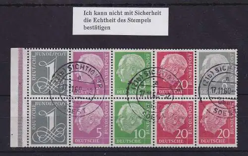 Bund 1958/60 Heuss und Ziffer Heftchenblatt Mi.-Nr. 8 Y II  O SICHTIGVOR