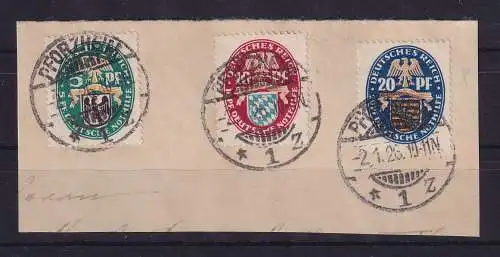 Dt. Reich Landeswappen Mi-Nr. 375-377  O PFORZHEIM auf Briefstück
